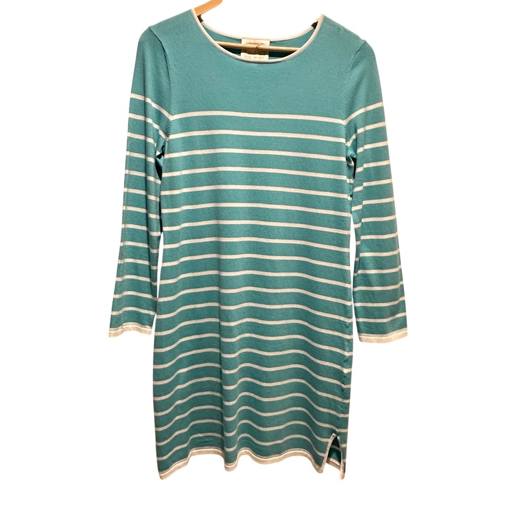 Sail to Sable Sweater Dress Women Medium Aqua Striped Long Sleeve Preppy Coastal